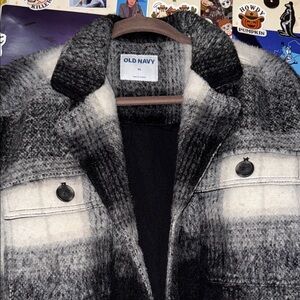 Old Navy Womens Black and White Pea Coat